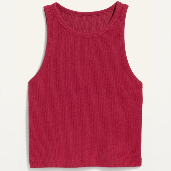 Old Navy Red Cropped Ribbed Knit Crewneck Stretchy Tank Top - Picture 4 of 10